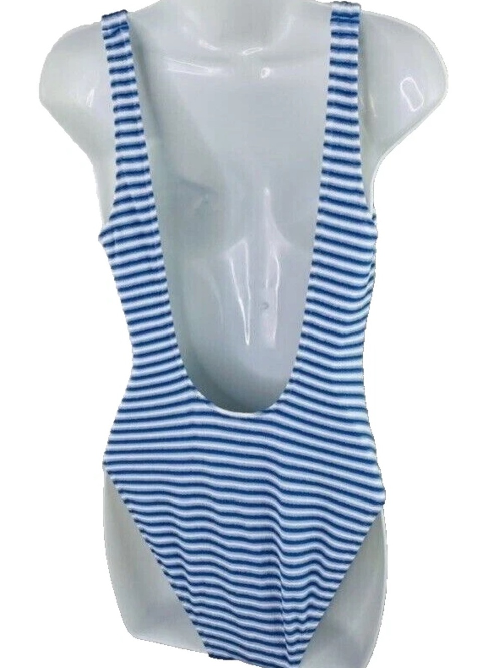 J. Crew Textured Squareneck One Piece Swimsuit Blue & White Striped Size 12 NWTS - Picture 5 of 9